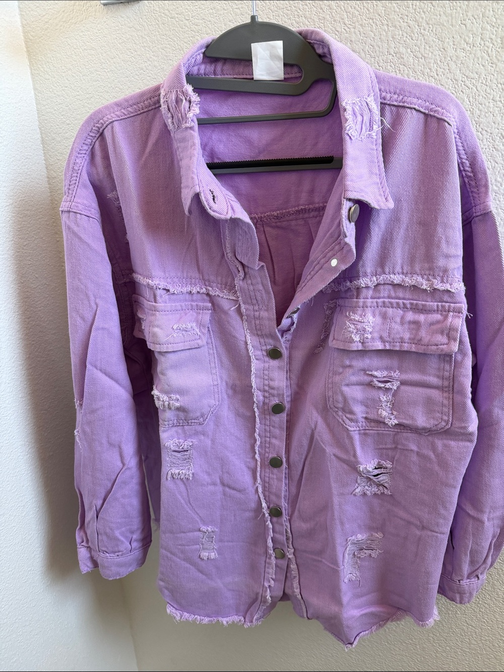 NWOT Lightweight OVERSIZED Distressed Lavender Denim Shirt / Jacket - Women.